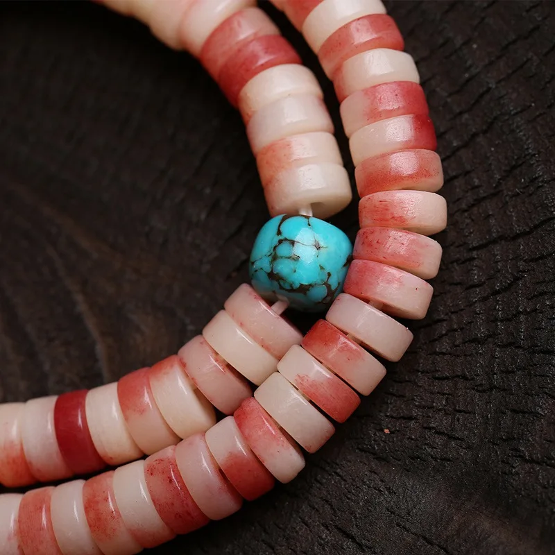 Natural half-blood camel bone disc beads two circles strings cultural turquoise barrel beads tassel double circle bracelet