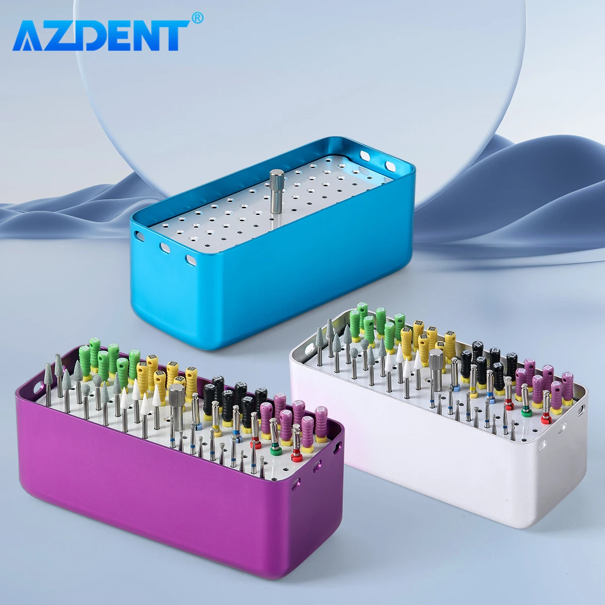 72 Holes Dental Disinfection Box AZDENT Aluminum Autoclave Sterilizer Case Files Burs Holder Cleaning Stand Tools for Dentists