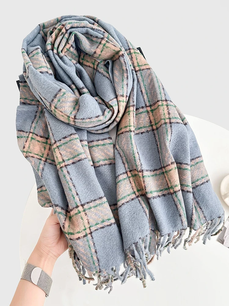 

Autumn Winter Women Preppy Knit Scarf Lady Men Casual Plaid Tassel Soft Scarve Wrap Shawl Femme Male Unisex Fashion Korean New