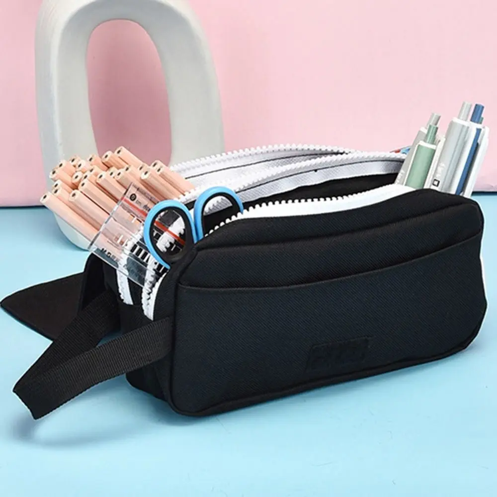 Simplicity Fashion Double Layer Portable Pen Pouch Large Capacity Wear-resistant Pencil Case Canvas Durable Pen Bag Gifts
