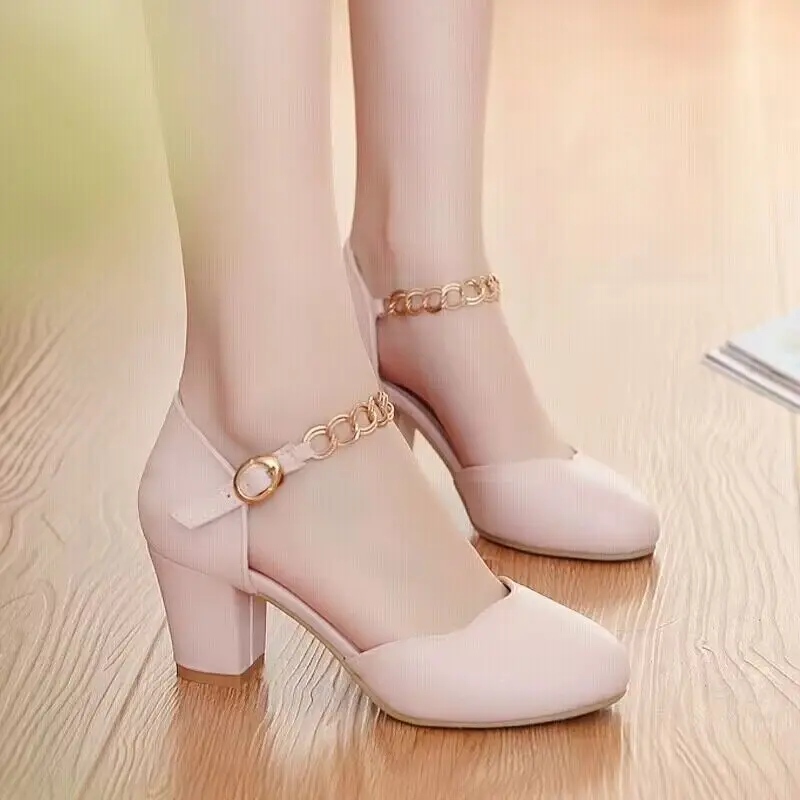 Women High Heels Mary Janes Pumps Platform Lolita Shoes Elegant Thick Heel Buckle Strap Japanese Style PU Leather Girls Shoes 43