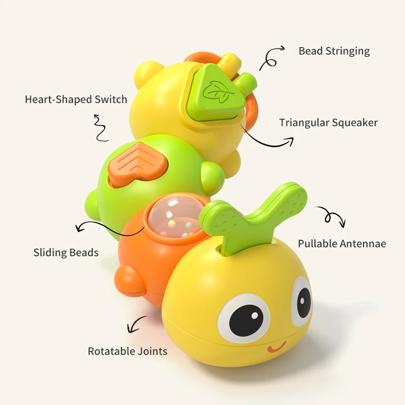 Montessori Twisty Caterpillar Sensory Toy, Click Twist Joint with BB Squeaker Beads, Infant Fine Motor Early Learning Grasp Gift view 3