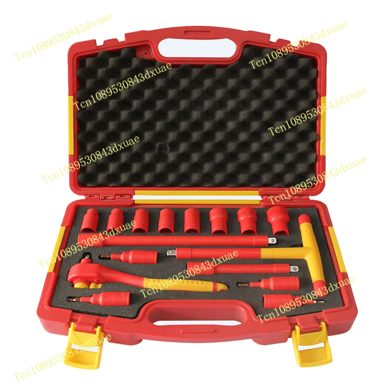 16pcs Auto Repair Tool VDE Ratchet Wrench 3/8 Socket T-wrench 1000V Insulated Suit