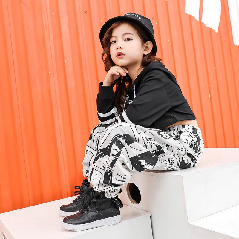 Kid Hip Hop abbigliamento felpa con cappuccio felpa Crop Top camicia a maniche lunghe Streetwear Harajuku Harem Pants for Girl Dance Clothes Costume