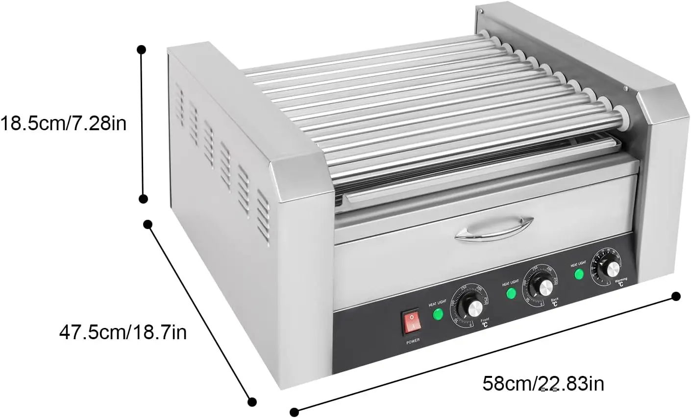 HHD11AS التجارية السجق شواء طباخ الفولاذ المقاوم للصدأ آلة شواء الكهربائية الفرنسية هوت دوج الأسطوانة مع كعكة دفئا