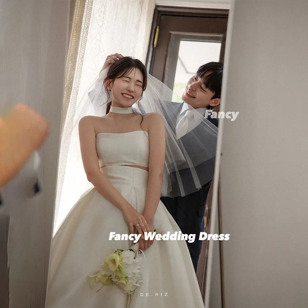 Fancy Irregular Strapless Korea Long Wedding Dress A Line Soft Satin Evening Engagement Party Dresses Back Corset Customized