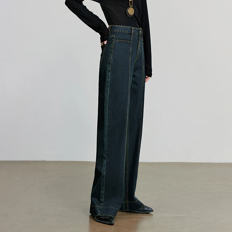 TOYOUTH جينز حريمي 2025 خريف جديد قطن سبليت تصميم واسع الساق الموز السراويل تفكيك السراويل الطويلة