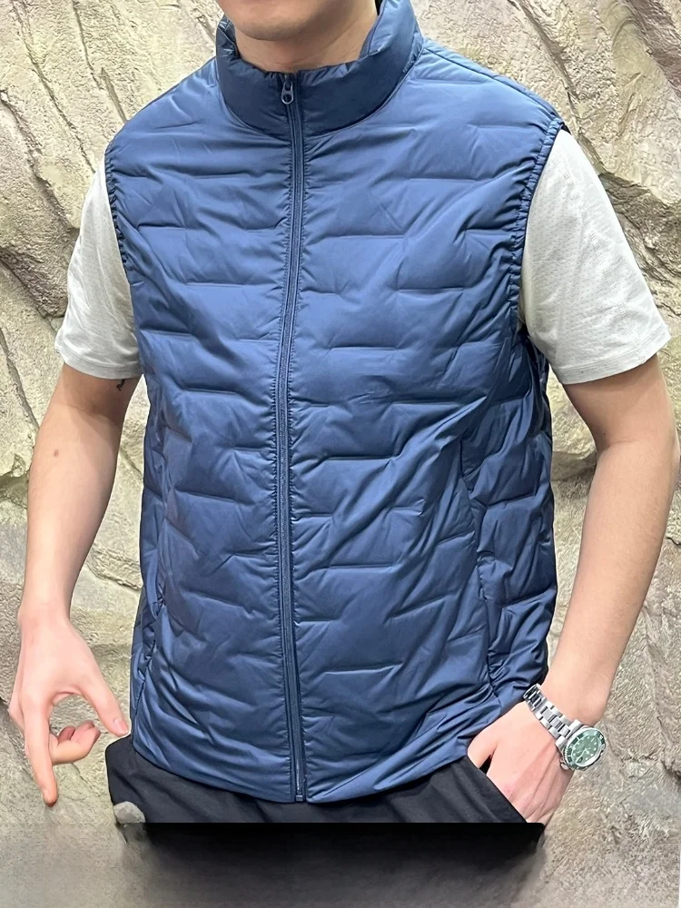 

90 Du down Windproof Water-Resistant Polyester Loing Vest Autumn Winter Men's Collar Casual Versatile down Vest Trendy