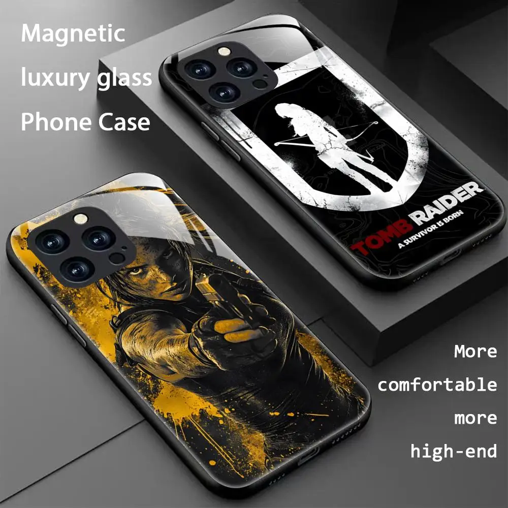 تومب رايدر شعبية لعبة قضية الهاتف آيفون 16 15 14 13 12 11 X XR XS 8 Plus Mini Pro Max الزجاج المغناطيسي جراب هاتف #1