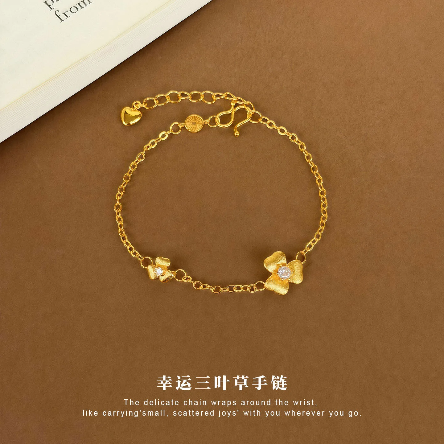 

Luxury 24K 9999 Pure Gold real gold Women's Point Drill Three-piece Grass Bracelet Flower Bracelet