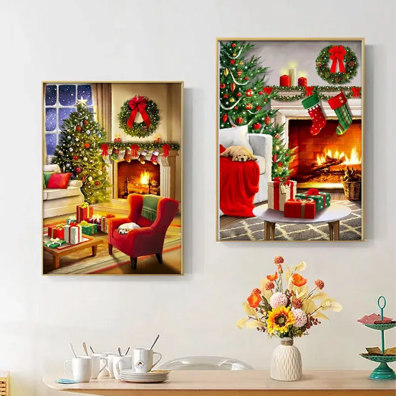 

CHENISTORY Pictures By Numbers Christmas living room scenery Drawing On Canvas HandPainted Art Painting By Number Kits Home Deco