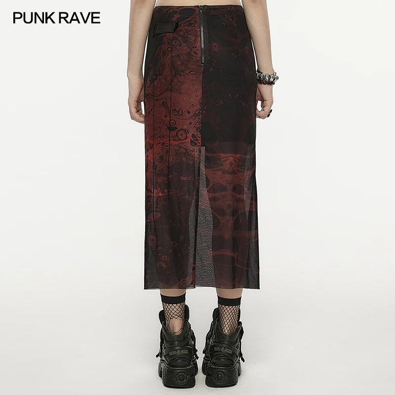 Punk Rave Dames Gothic Originele Onregelmatige Lavapatroon Bedrukt Gauz Rechte Rok Mode Zachte Persoonlijkheid Sexy Rokken Vrouwen