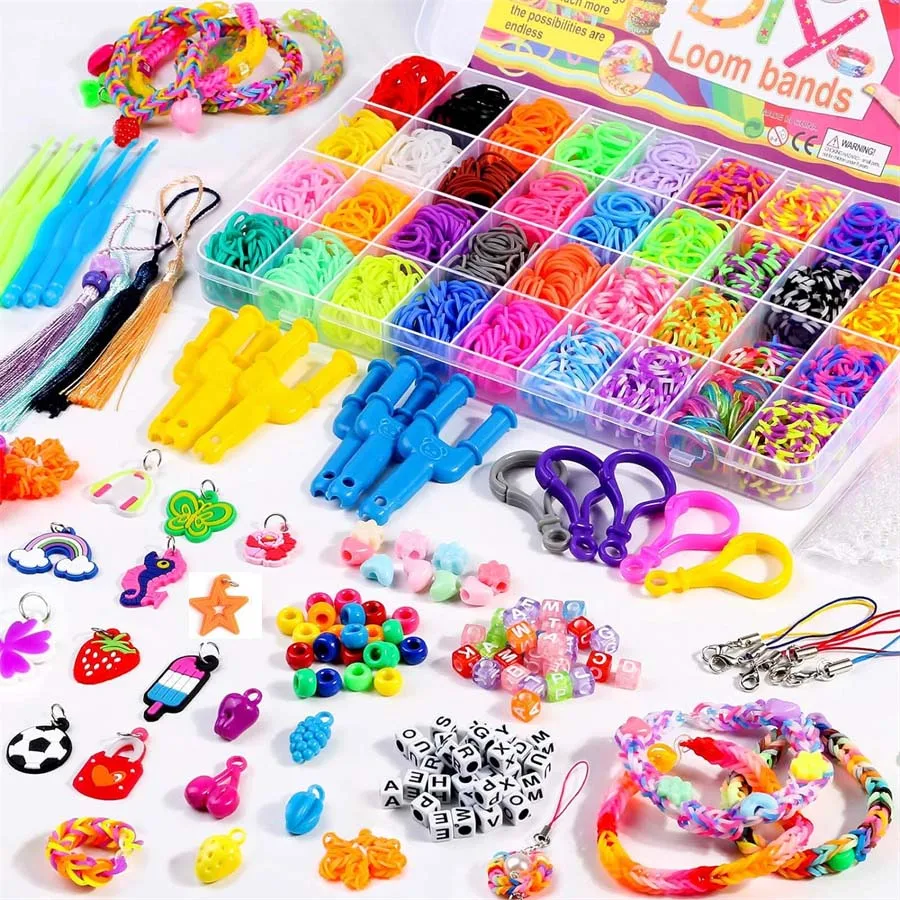 DIY Loom Bands Kit, 2700PCS+ 36Grids 36 Colors Colorful Rubber Bands Looming Kit For DIY Refill Bracelet Making Craft Kits, Larg