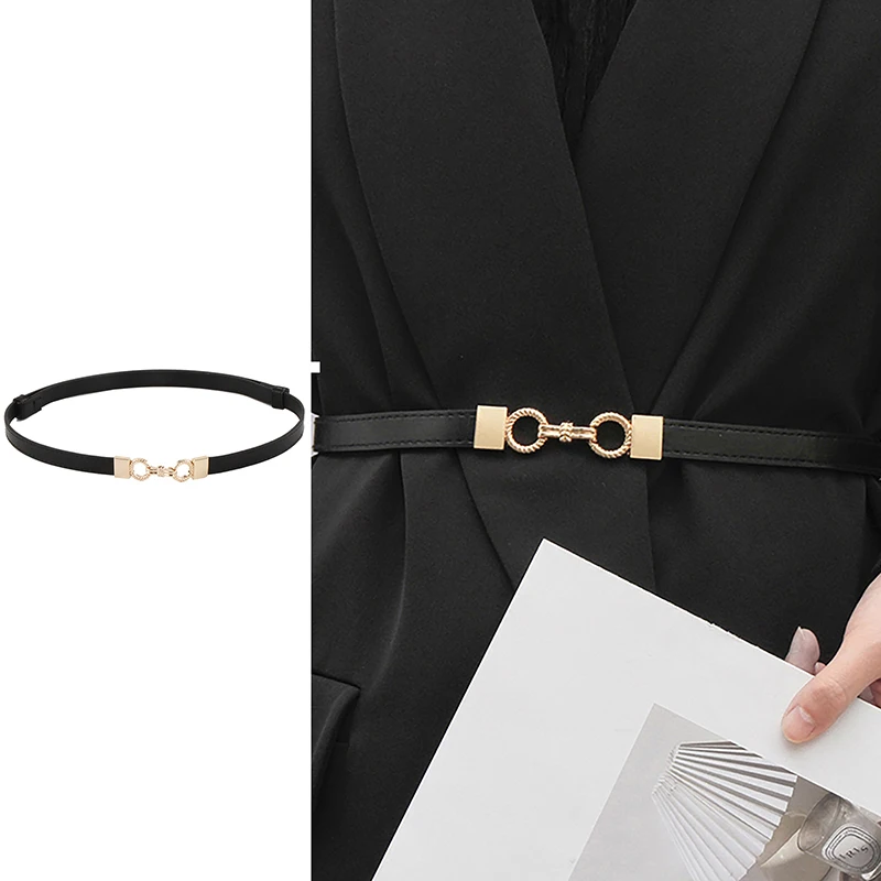 

Adjustable PU Leather Ladies Dress Sweater Skinny Thin Women Waist Strap Gold Color Buckle Belts Accessories