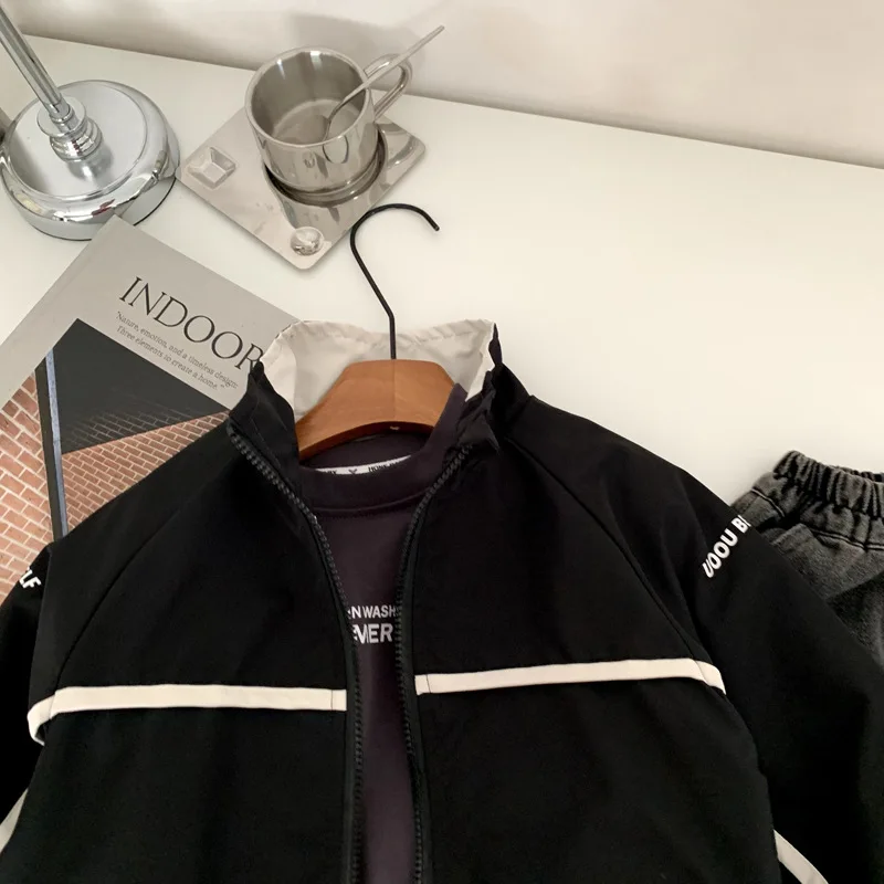 Boys Coats 2025 Autumn Winter Korean Style Kids Clothes Handsome Fashion Patchwork Reversible Baseball Jacket Coats