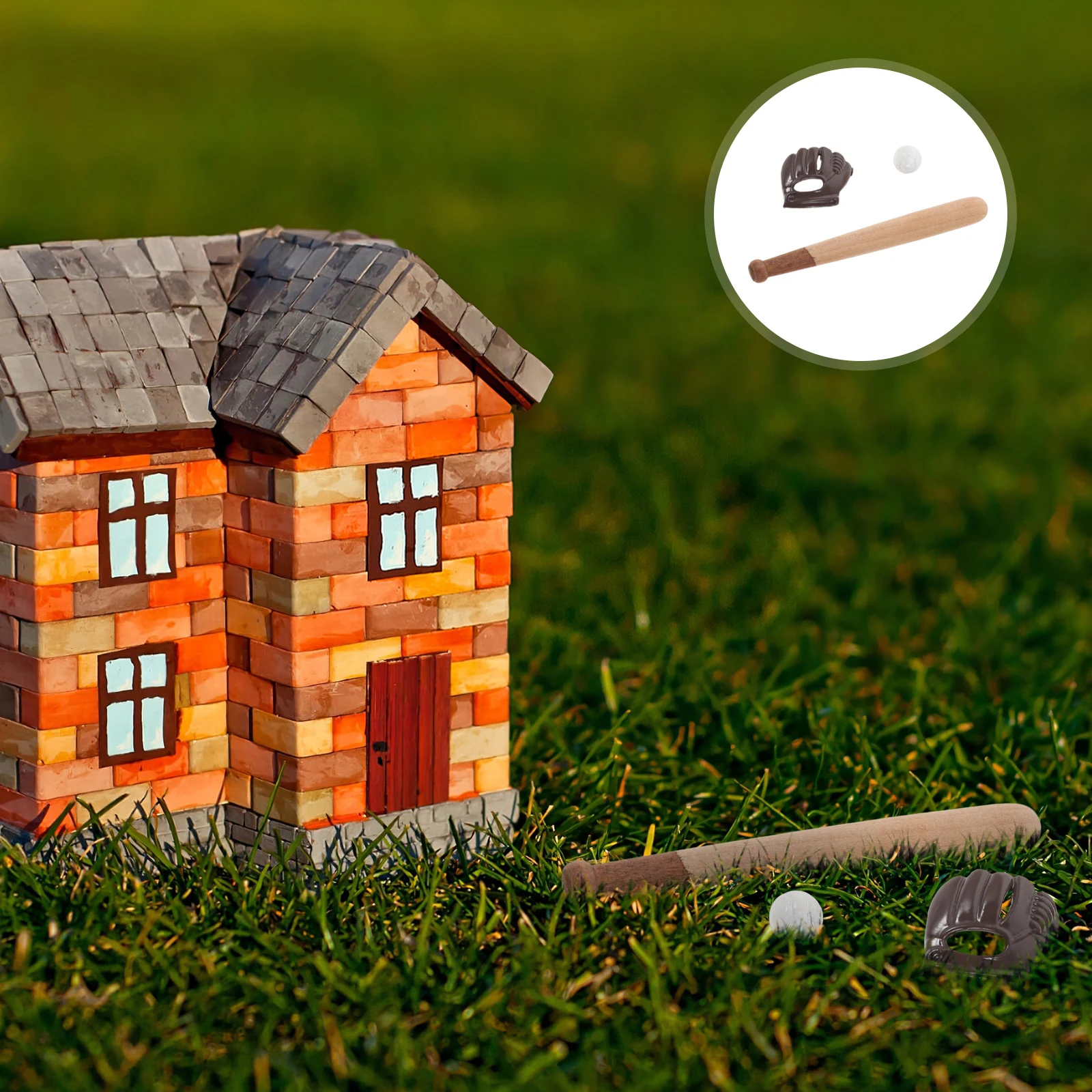 

3 Sets Mini Baseball Model Glove and Bat Miniature Outdoor Dollhouse Accessories Plastic