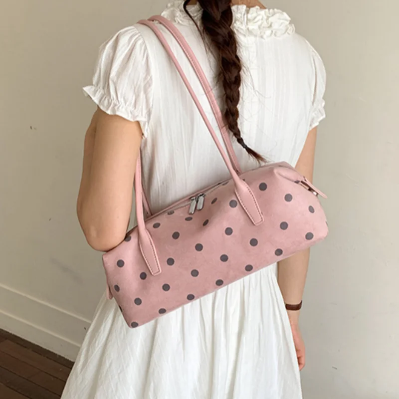

Cute Polka Dot Frosted Pillow Bag Korean Fashion Elegant Shoulder Bag Women Simple Versatile Handbag Niche Bowling Underarm Bags