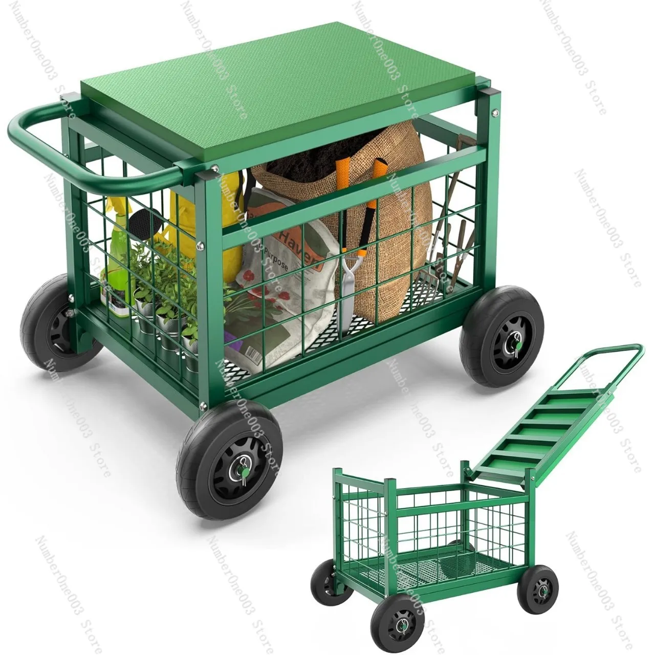 

Rolling Garden Work Seat with Wheels Garden Rolling Cart Stool Garden Push Cart