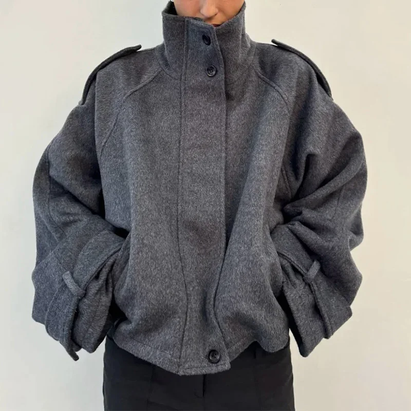 Elegante Wolljacke mit Stehkragen für Damen, Lose Passform, Lange Ärmel, Einreihig, mit Reißverschluss, Damenjacke, Herbst-Winter-Oberbekleidung 2026 – Detail 13