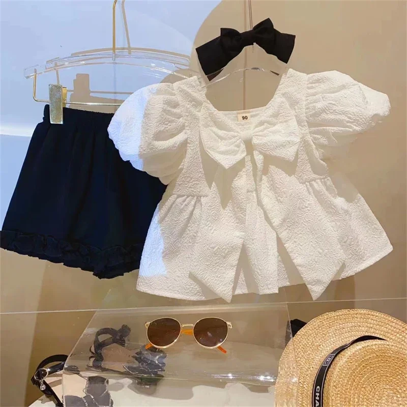 

Buttful Kont Shirt Two-piece Set Spring Summer New Korean Solid Color Bubble Sleeve Buttful Kont Doll Shirt Shorts Two Piece Set