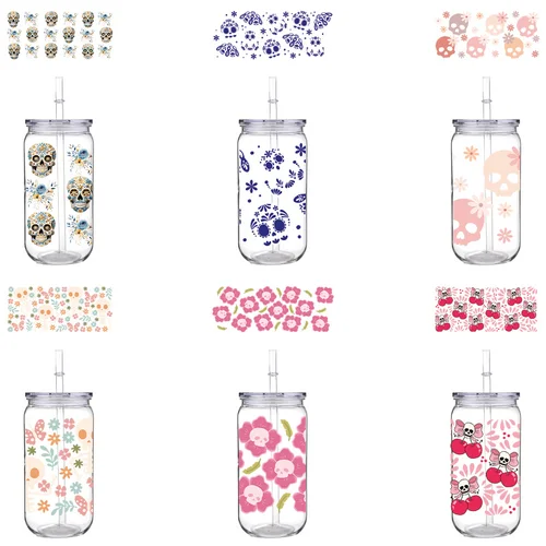 빨대 투명 뚜껑이 달린 만화 활 PET 컵, 우유 커피 음료 플라스틱 컵, 16OZ 인쇄 