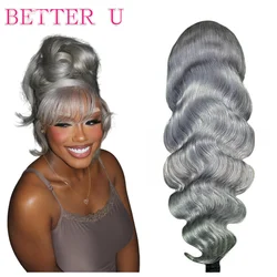 Grey Human Hair Wigs Raw Hair Sliver Body Wave Colored 13X6 HD Lace Frontal Wig For Women Gray 13x4 Transparent Lace Front Wig