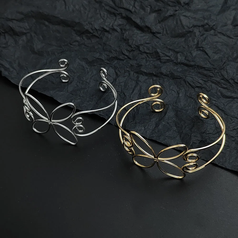 Creative steel wire button pattern butterfly gold-plated stainless steel bracelet, waterproof and rust-free, couple bracelet