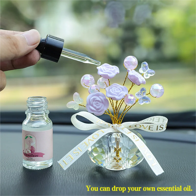 Chic Crystal Artificial Rose Car Decor Ideal Gift for Special Holidays Enhances Interiors Effortlessly for Car Office Bedroom