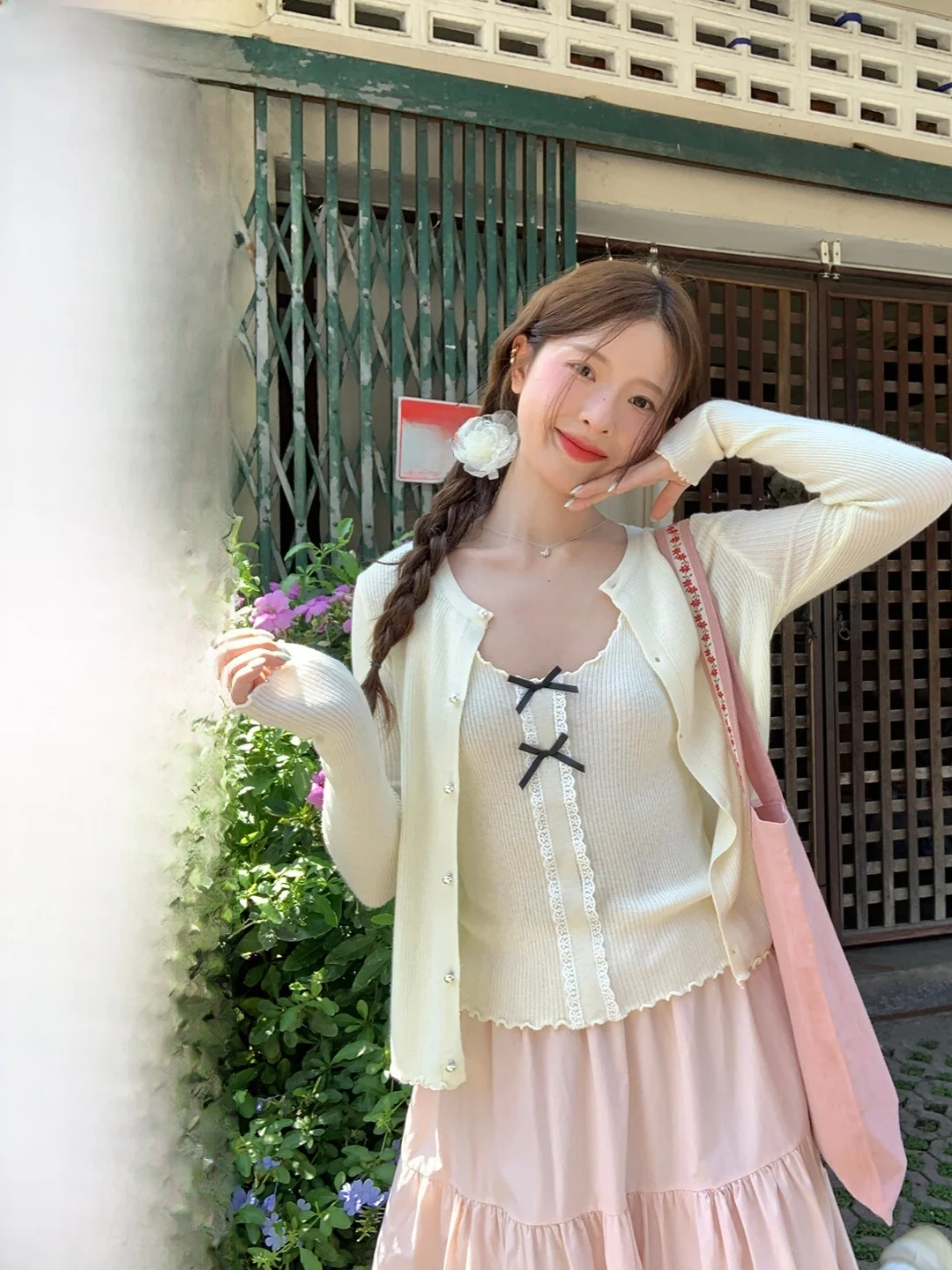 

Ele Sle Long Sve Knitted Cardigan with Knot Strap Two-Piece Set Soft Acrylic And Rayon Blend Daily Wear fo...