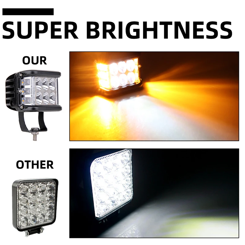 1/2pcs Stobe Work Light LED Dual Color White Yellow Beam 4x4Offroad Combo Spotlight LED Light For Truck SUV ATV UTV RV 12-24V