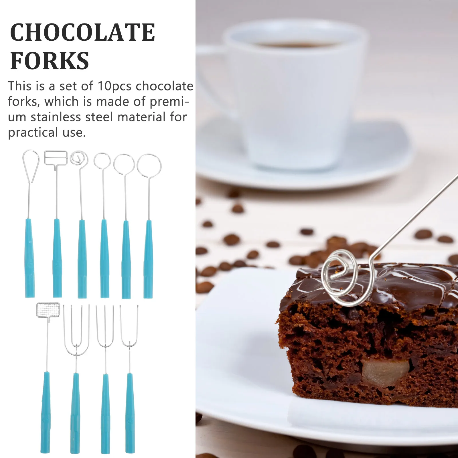 Juego de 10 Uds de Chocolate, tenedores de inmersión de acero inoxidable, utensilio para hornear, mango de plástico Premium, tenedor de Chocolate de acero inoxidable para cocina