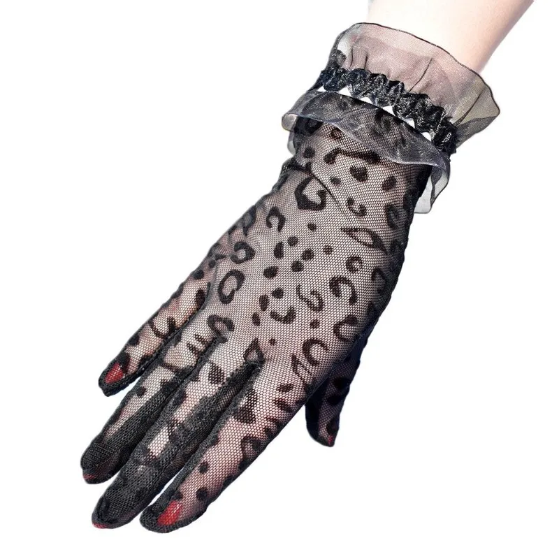 1 paar Mode Sexy Leopard Frauen Spitze Sonnencreme UV-Beweis Fahren Handschuhe Damen Mesh Kurze Dünne Handschuhe