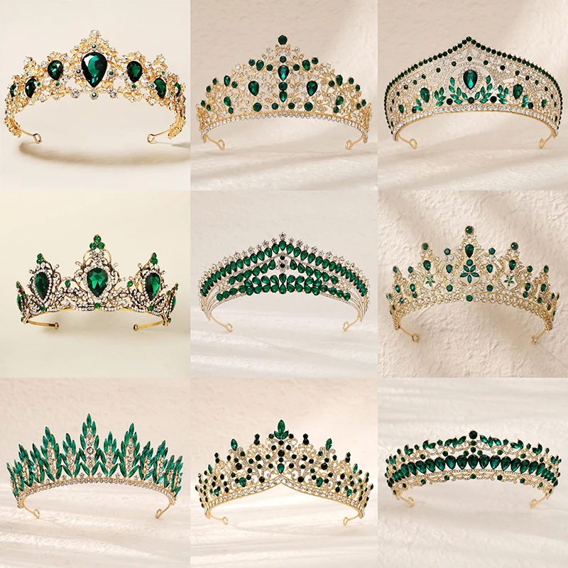 Green Wedding Bridal Pageant Crystal Rhinestone Tiaras Crown  Ladies Party Luxury Princess Women Headpiece Hair Accessorie