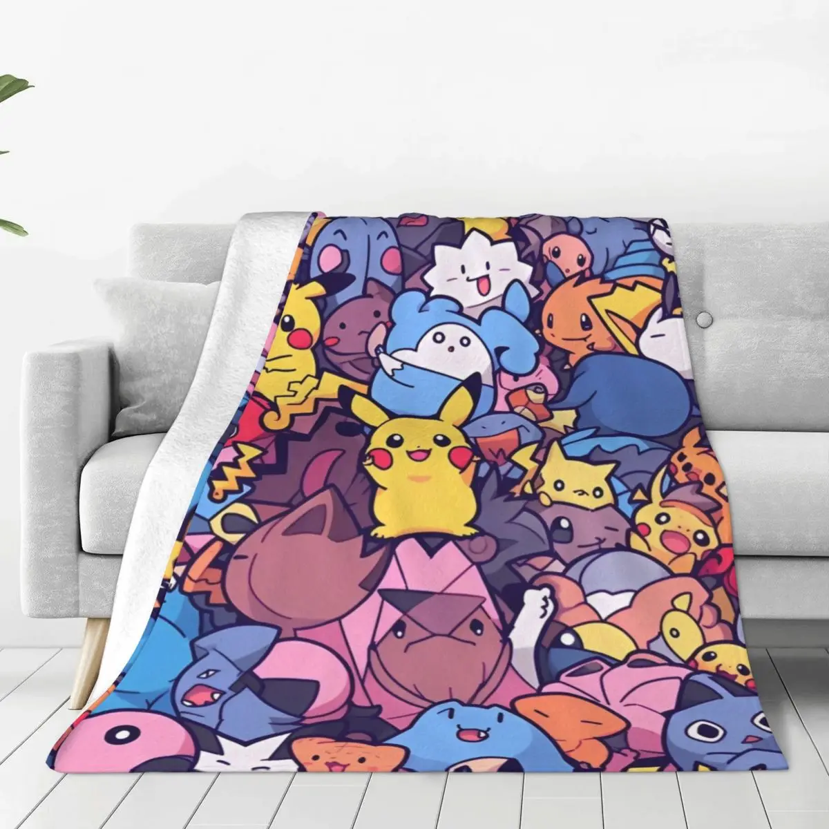 Pokemon Pikachu Anime Blanket Fleece Spring Autumn Cute Cartoon Multi-function Soft Throw Blanket for Sofa Office Rug Piece