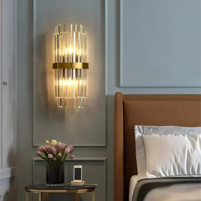 

2025 LED Luxury Crystal Wall Lamps For Living Room Hall Foyer Hotel Indoor Home Art Decor Wall Sconces Gold Bedside Lights Wall