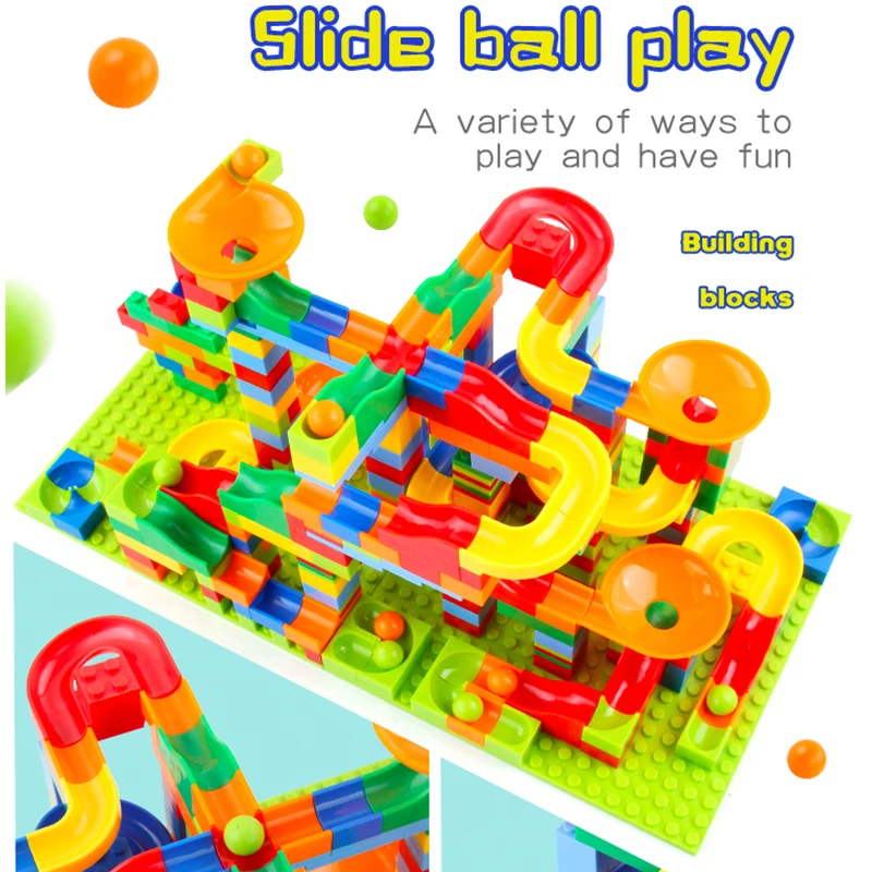 55-672PCS Building Blocks Marble Race Run Blocks Maze Ball Track Toy Funnel Slide Blocks Toys for Kids Christmas Gift Birthday
