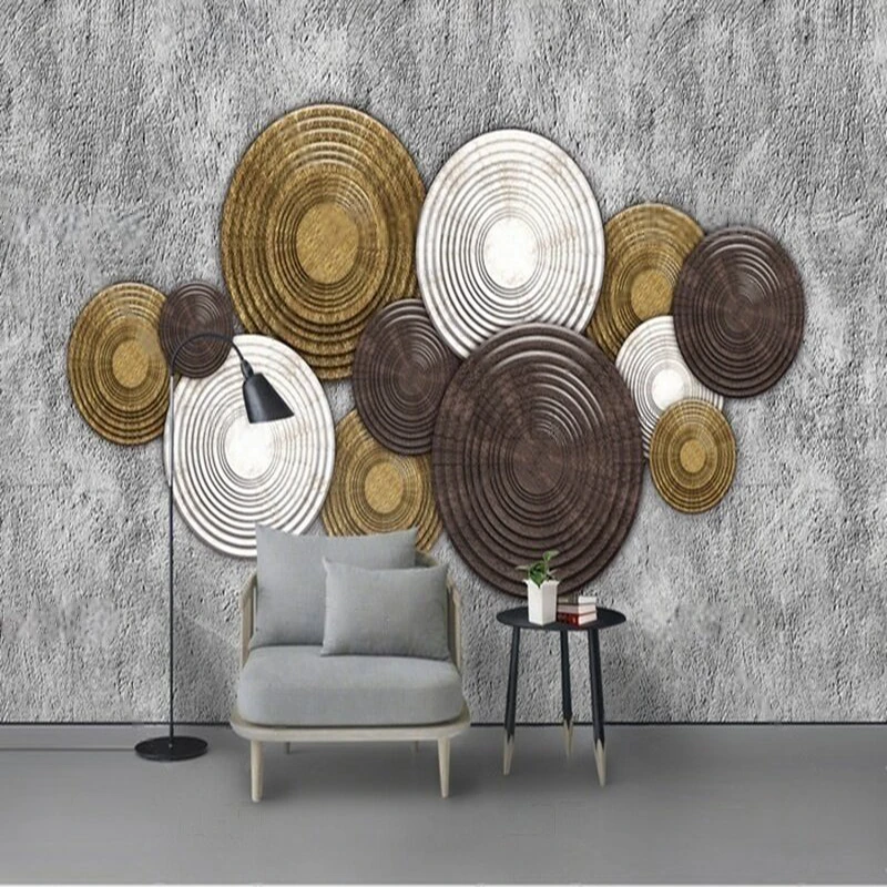 

Modern industrial-style three-dimensional relief disc-shaped cement decorative custom TV luxury home decoration background wall
