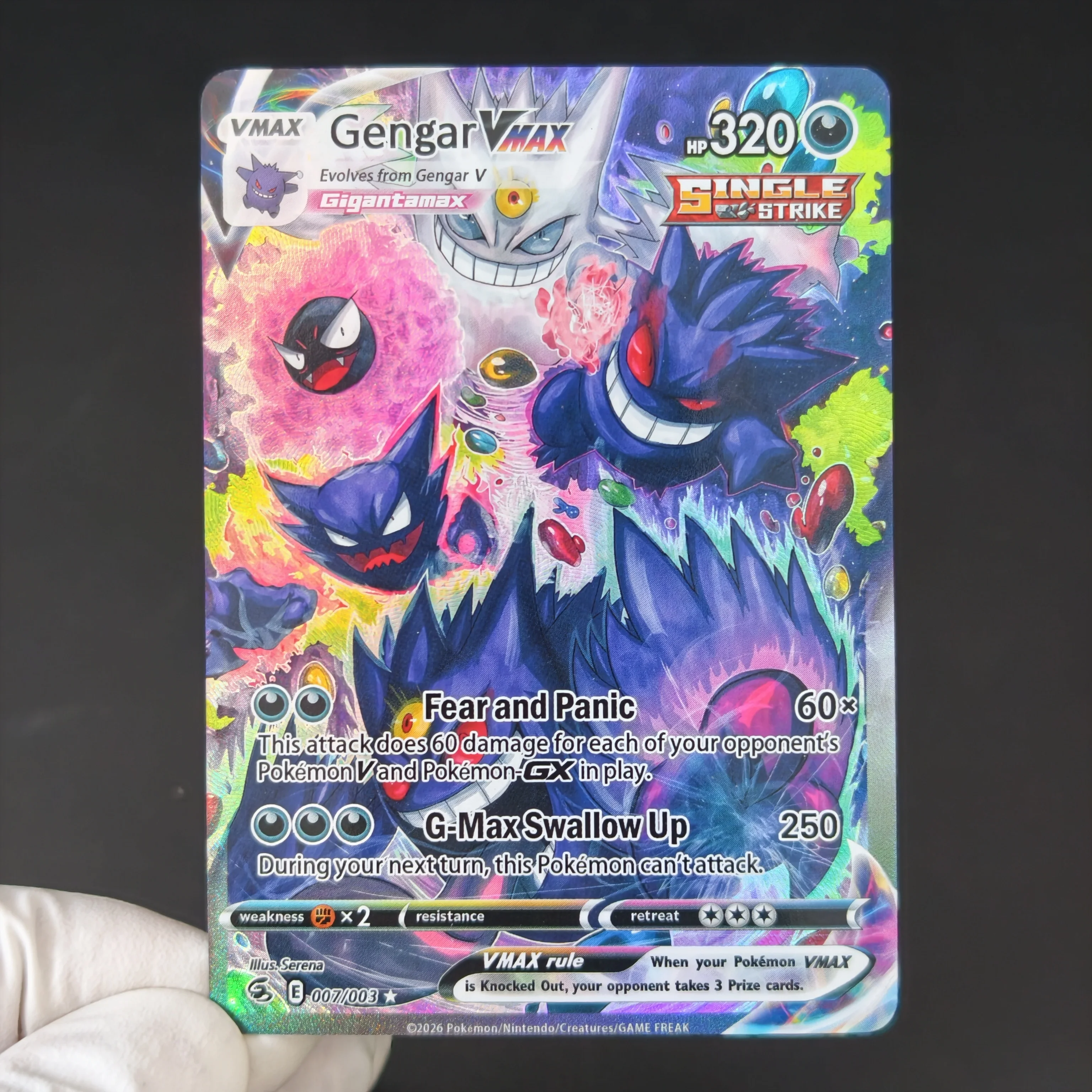 DIY PKM Card English PTCG Pokemon Gengar VMAX Holo Texture Full Art Self Made Single Card Classic Game Anime Cards view 2