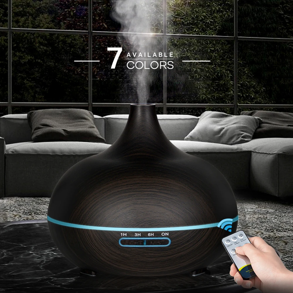 550 400 Aromatherapy Essential Oil Diffuser Wood Grain Remote Control Ultrasonic Air Humidifier Cool with 7 Color LED Light