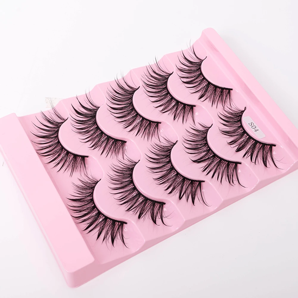 Neue 5/10 Paar Natürliche Wet False Eyelashes für den täglichen Gebrauch, scharfe, dicke, künstliche, gekreuzte Make-up-Wimpern – Detail 19