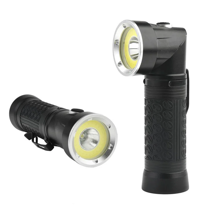 T6 COB Strong Light Flashlight 90 Degree Rotating LED Emergency Maintenance Light Red Warning Work Light Portable Rechargeable