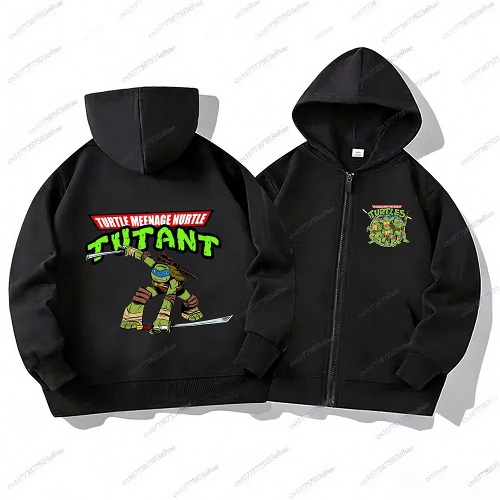 Boys Girls Ninja Turtle Cartoon Zipper Hoodie Happy Squad Character Pattern Soft Fleece Casual Birthday Gift Jacket For Children