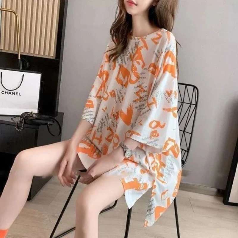 New Summer Big-size Women Five-point Sleeve Loose Casual T-shirt Korean Short-sleeved T-shirt Girl Comfort Breathable Nightdress