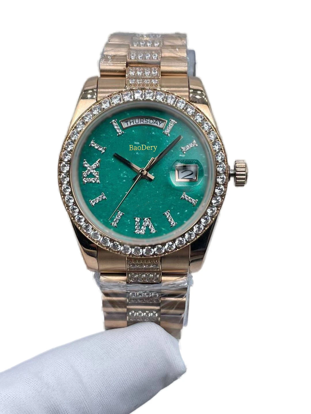 Orologio da donna da 36mm con finestra del calendario-quadrante verde per un elegante cronometraggio