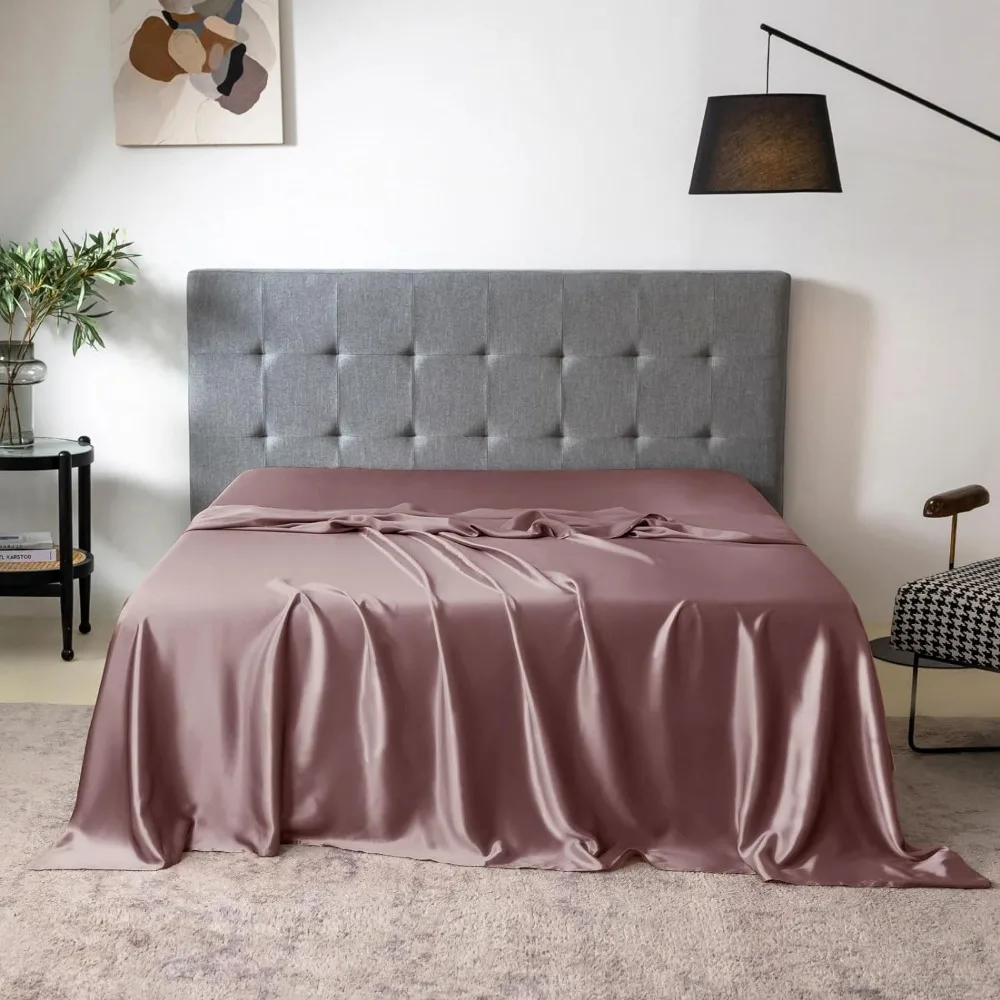 Pure Silk Flat Sheet, 100% 7A+ Silk Bedding Flat Sheet, Ultra Soft, Breathable, Wrinkle - Free, Easy Care, 1 Flat Sheet Only,