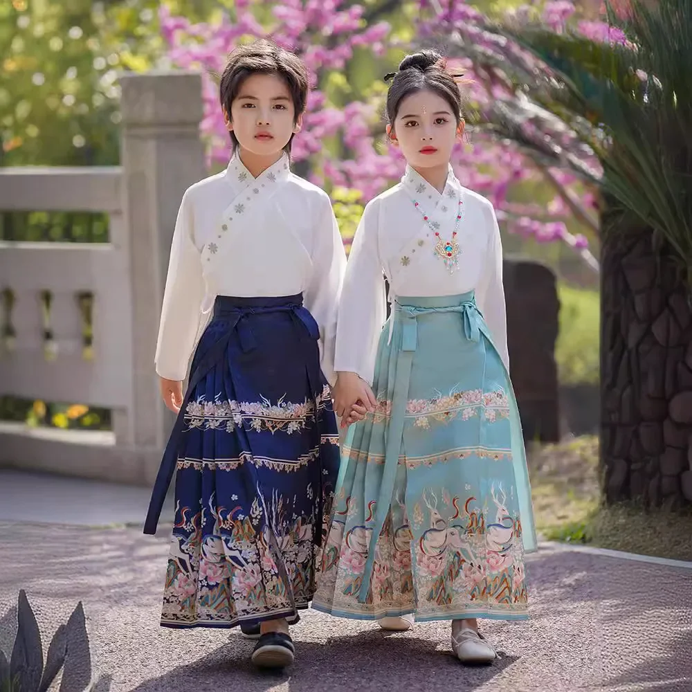 

Autumn Hanfu 2 Piece Set Tops Skirts Girls Suits Party Long Sleeve Baby Boys Outfit Tang Costume Children's Sets Kids Clothing
