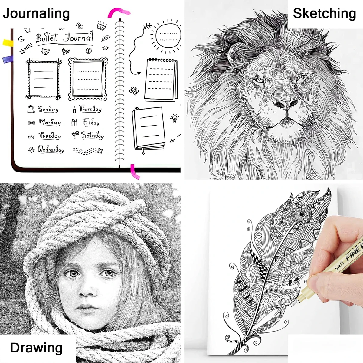 12pcs Micro Fineliner Drawing Art Pens Waterproof Art Brush Set with 12 Tips Sketching Technical Drawings Painting Marking Diary