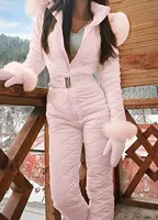 New Women's Pink Ski Suit Fashion Casual Thick Hot Snowboard Skisuit Outdoor Sports Zipper Ski Suit Trip Snowboarding Wear