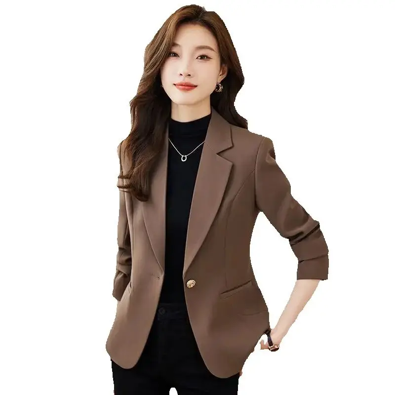 Fashion Beige Suit Jacket Women's Blazer Slim Spring Autumn New Leisure Suit Coat Outerwear Korean Women Receive High Praise