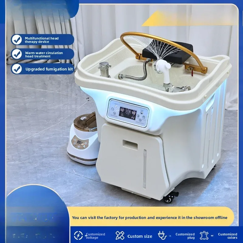 Water storage type shampoo fumigator, head treatment water circulation moves without connecting to the sewer  head basin